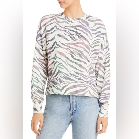 Rails Marlo Tiger Stripe Print Sweatshirt in Ivory Gradient - Size M - Picture 1 of 3